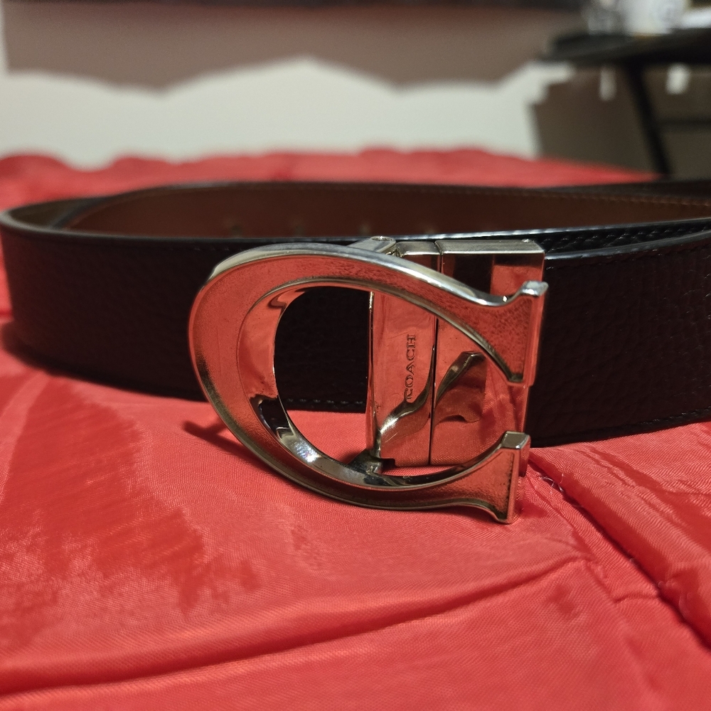 Men’s Brown/Black Reversible Coach Belt with Silver Buckle